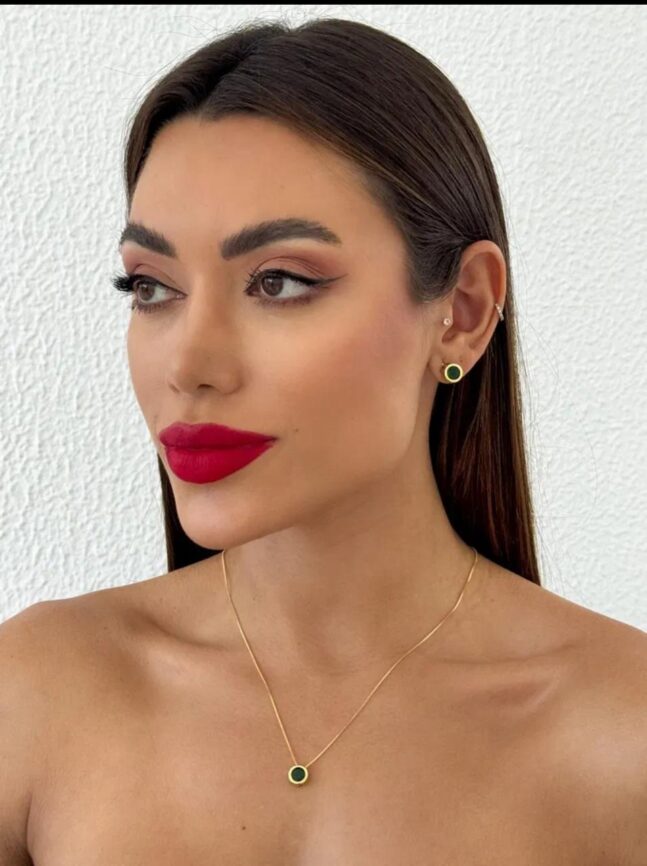 Conjunto Folheado a Ouro 18k e Prata Cristal Verde