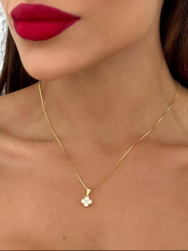 Colar Folheado a Ouro 18k Veneziana Inspiração Vg. Com Zircônia