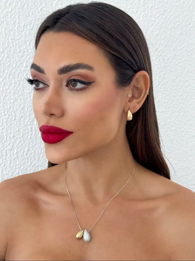 Conjunto Folheado a Ouro 18k e Prata Duo Gota Cravejada