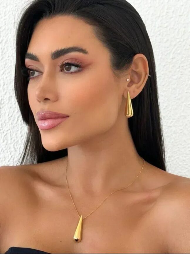 Conjunto Choker e Brinco Folheado a Ouro 18k